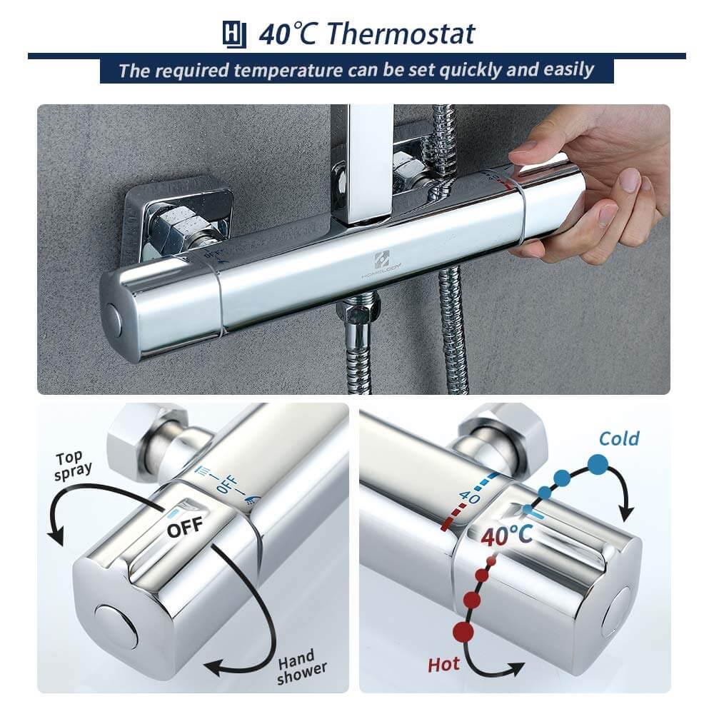 HOMELODY Shower Set Thermostatic 40℃ Mixer Shower with 8 inches Overhead Rain Shower - roxiedaisyuk