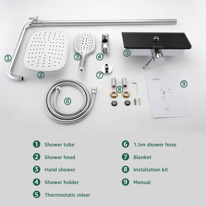 Aihom 3-Jets Hand Thermostatic Shower Mixer with Tray Height Adjustable - roxiedaisyuk