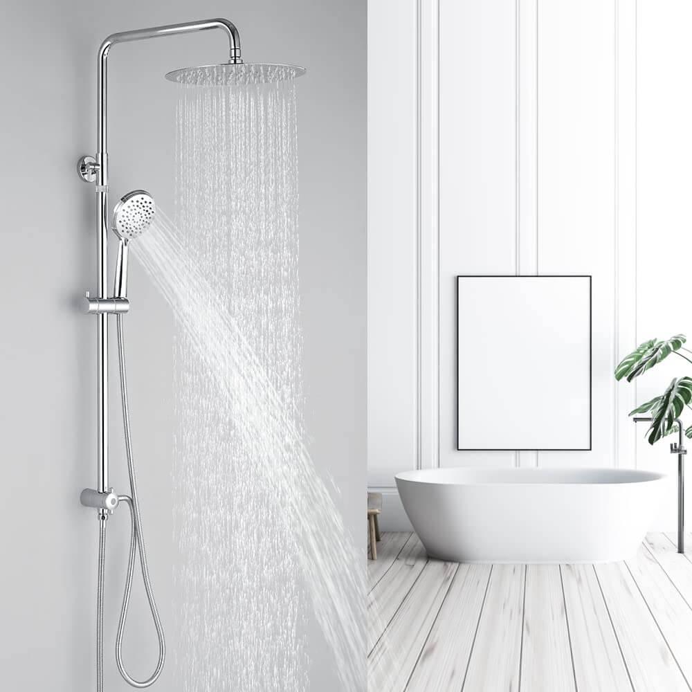 Homelody Adjustable Wall Mount Chrome Shower Mixer with 12" Shower Head and Hand Held Shower - roxiedaisyuk