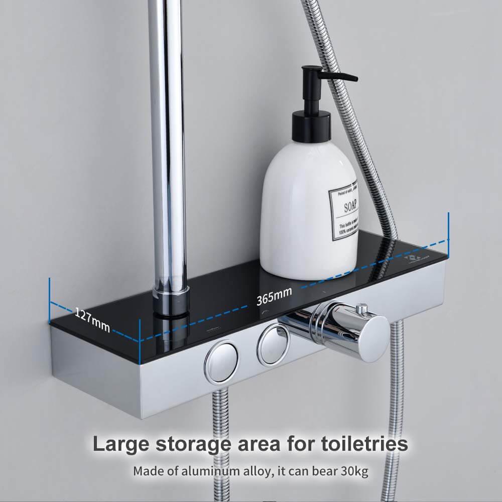 Homelody Chrome Thermostatic Shower Mixer with Stainless Steel Shelf - roxiedaisyuk