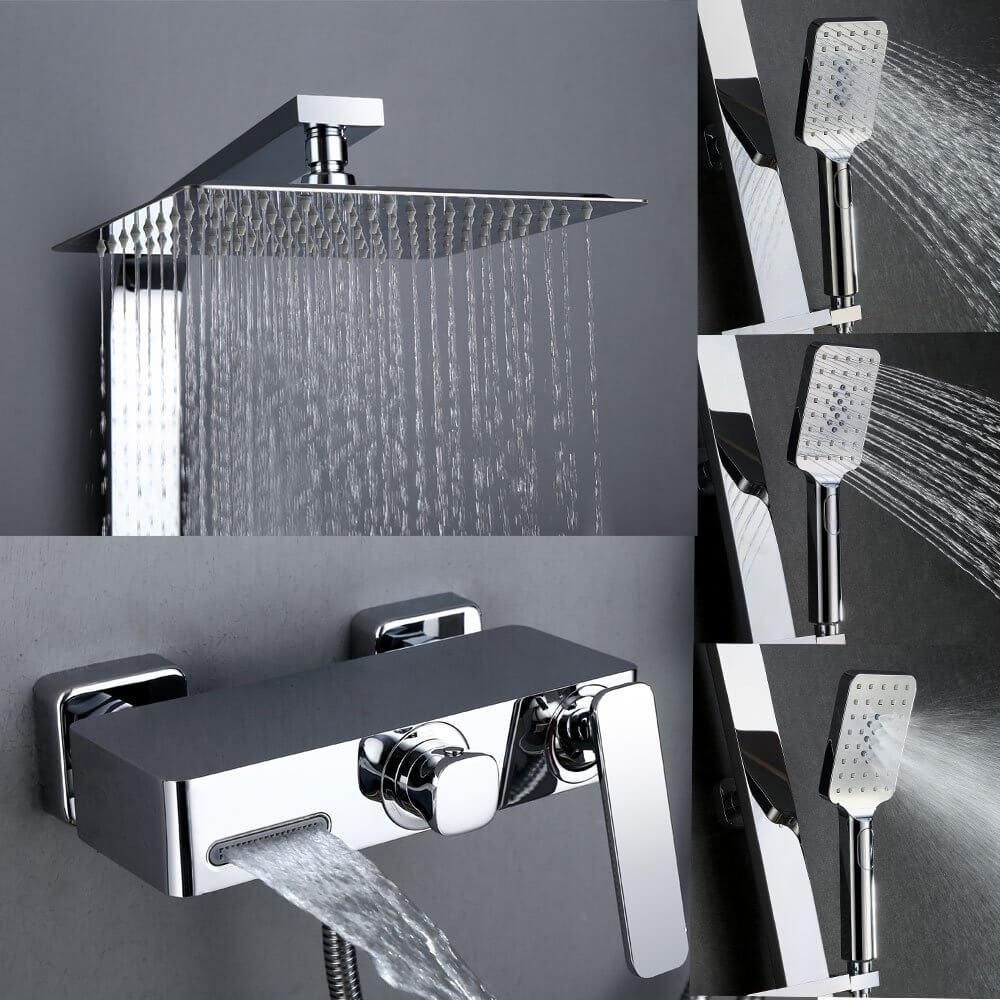Homelody Luxury Large Square Brass Shower Mixer H59A with Storage Tray - roxiedaisyuk