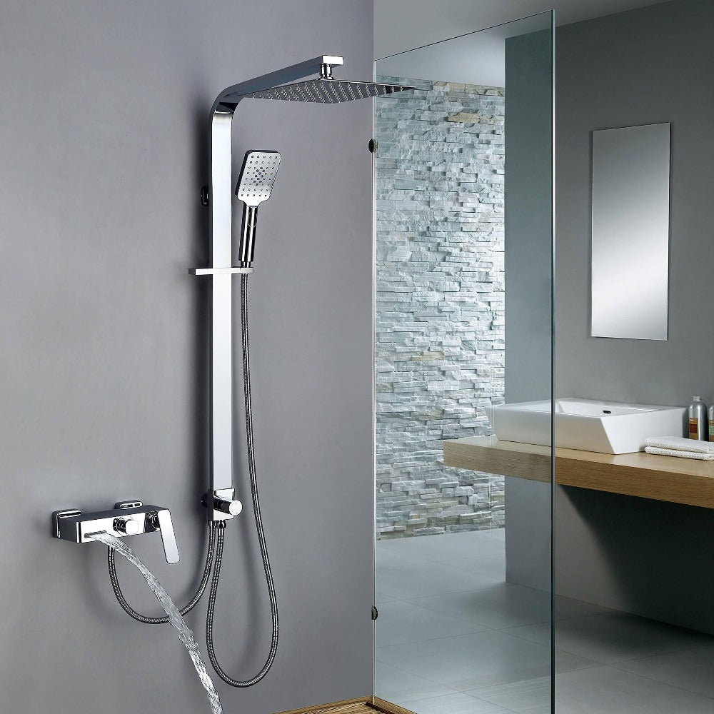 Homelody Luxury Large Square Brass Shower Mixer H59A with Storage Tray - roxiedaisyuk