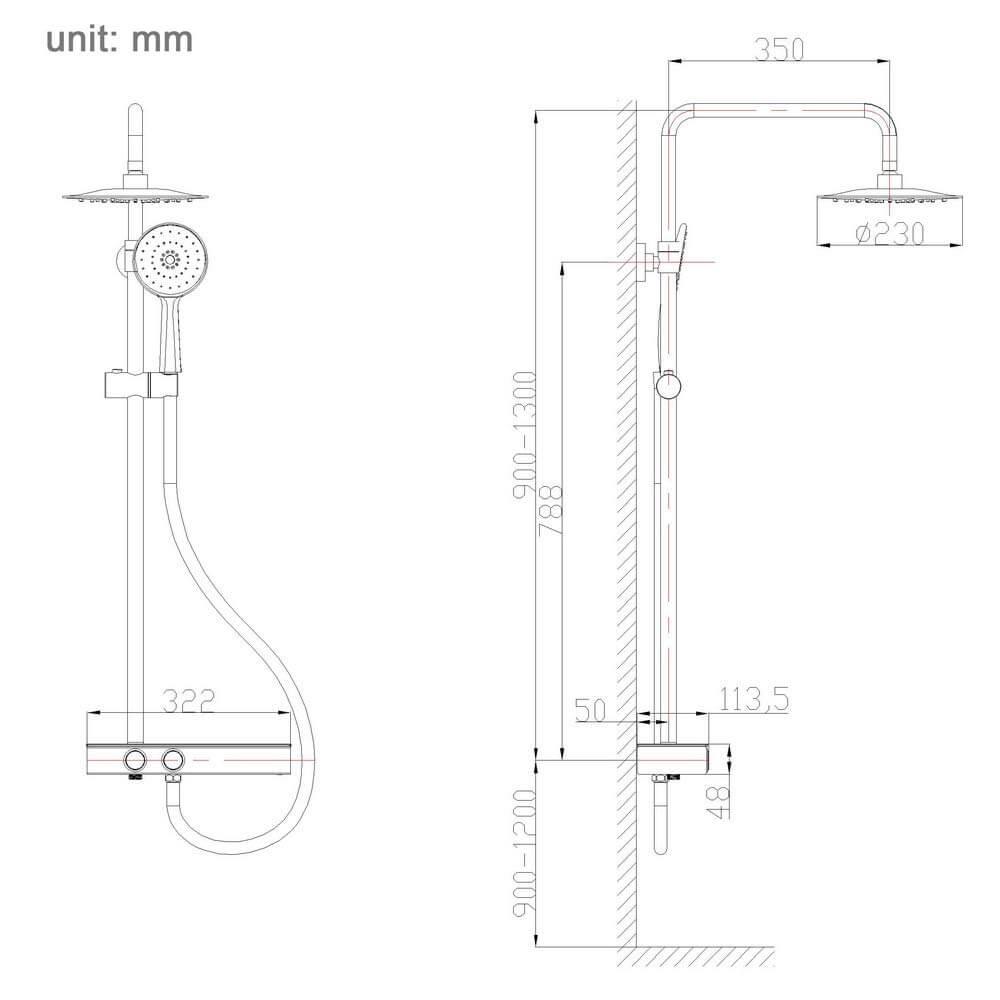 HOMELODY Shower Mixer Bar Set 3 Jet with Shelf Chrome - roxiedaisyuk