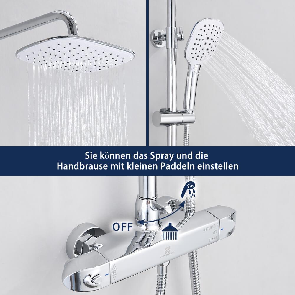 HOMELODY thermostatic rain shower shower set incl, 10 inch rain shower, 3-jet hand shower, shower bar - roxiedaisyuk